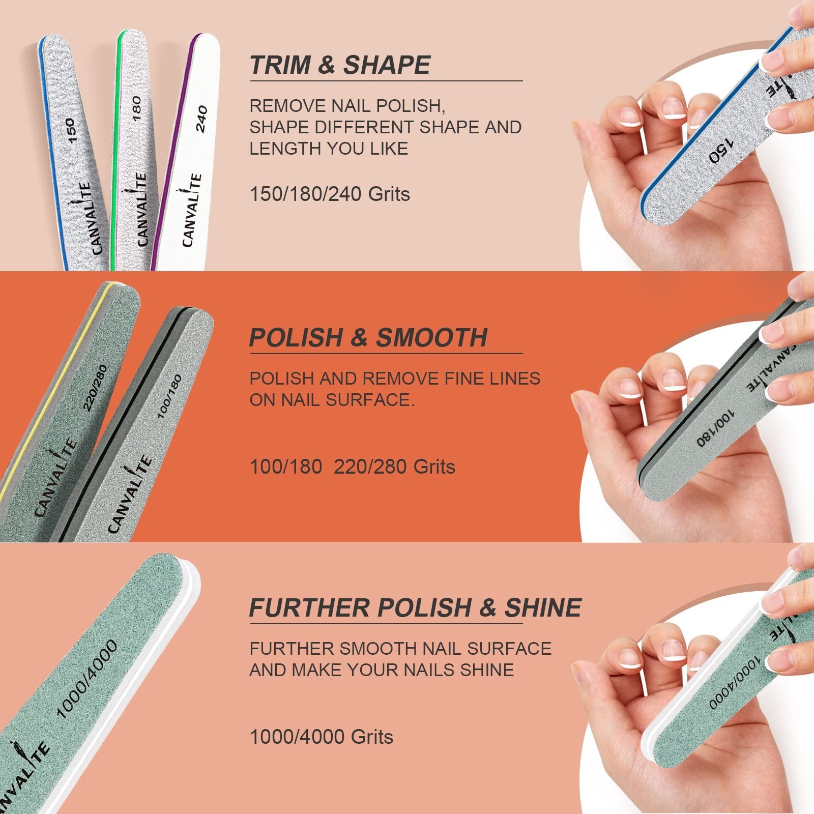Nail Files Canvalite Nail File and Buffer Professional Emery Boards Washable …
