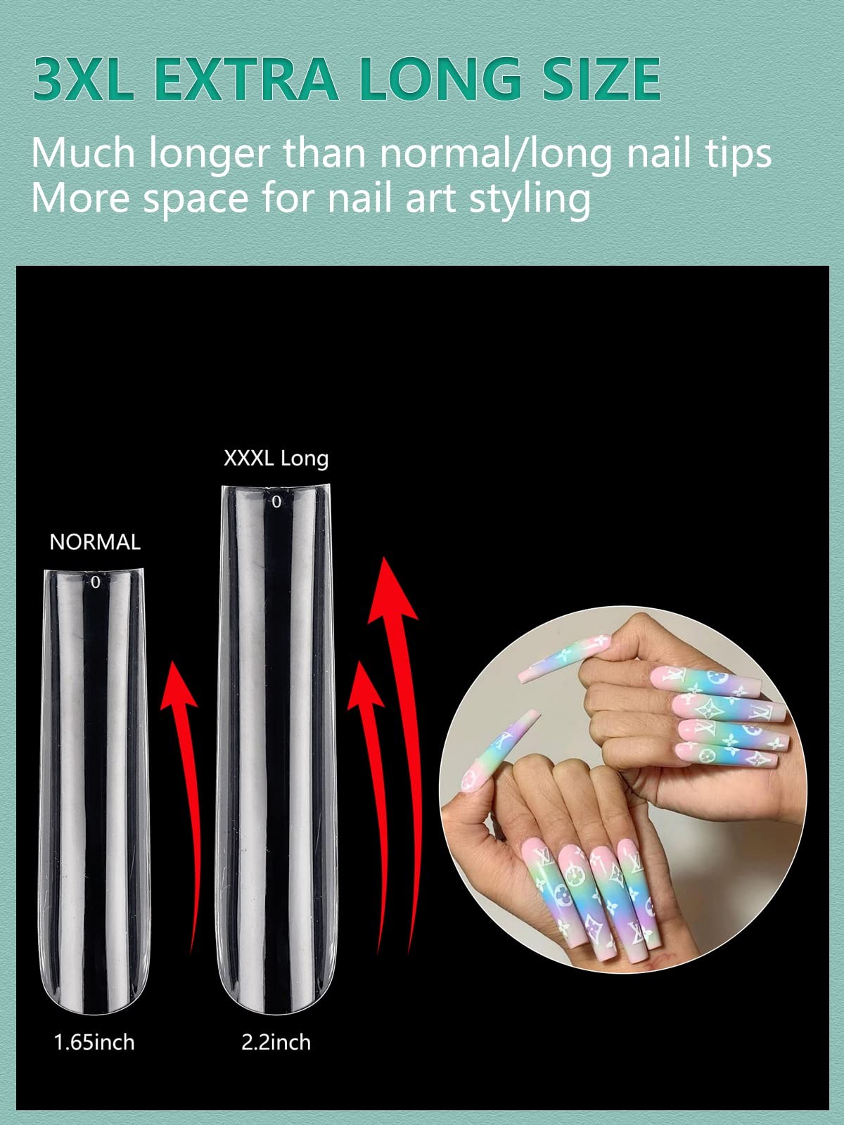 LIONVISON 200PCS Square Nail Tips: 3XL Individual Full Cover Nail Tip