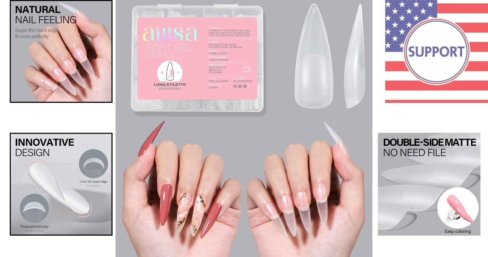 Luxury Matte Gel 240pcs Long Stiletto Nail Tips – No Filing, Perfect Fit!