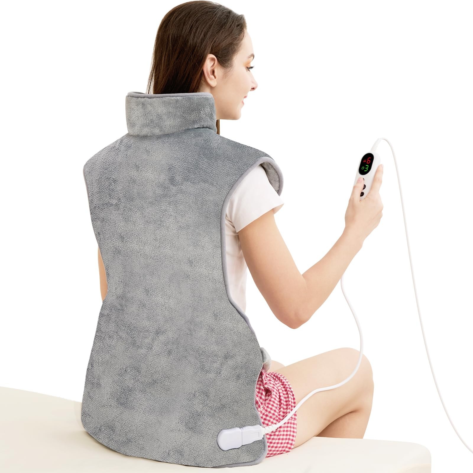 Mia&Coco Heating Pad for Neck Shoulders and Back, XL 23″x39″ Soft Flannel Wra…