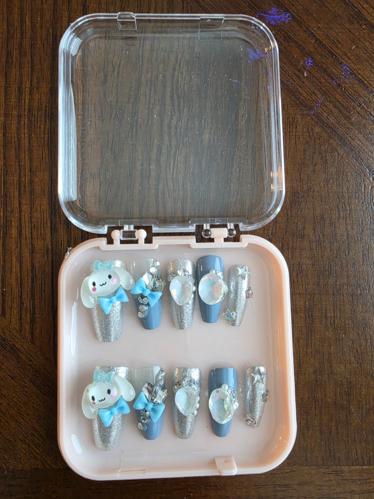 Cinnamorol Press-On Nails | Blue French Tip | Medium Coffin | 10-Piece Set