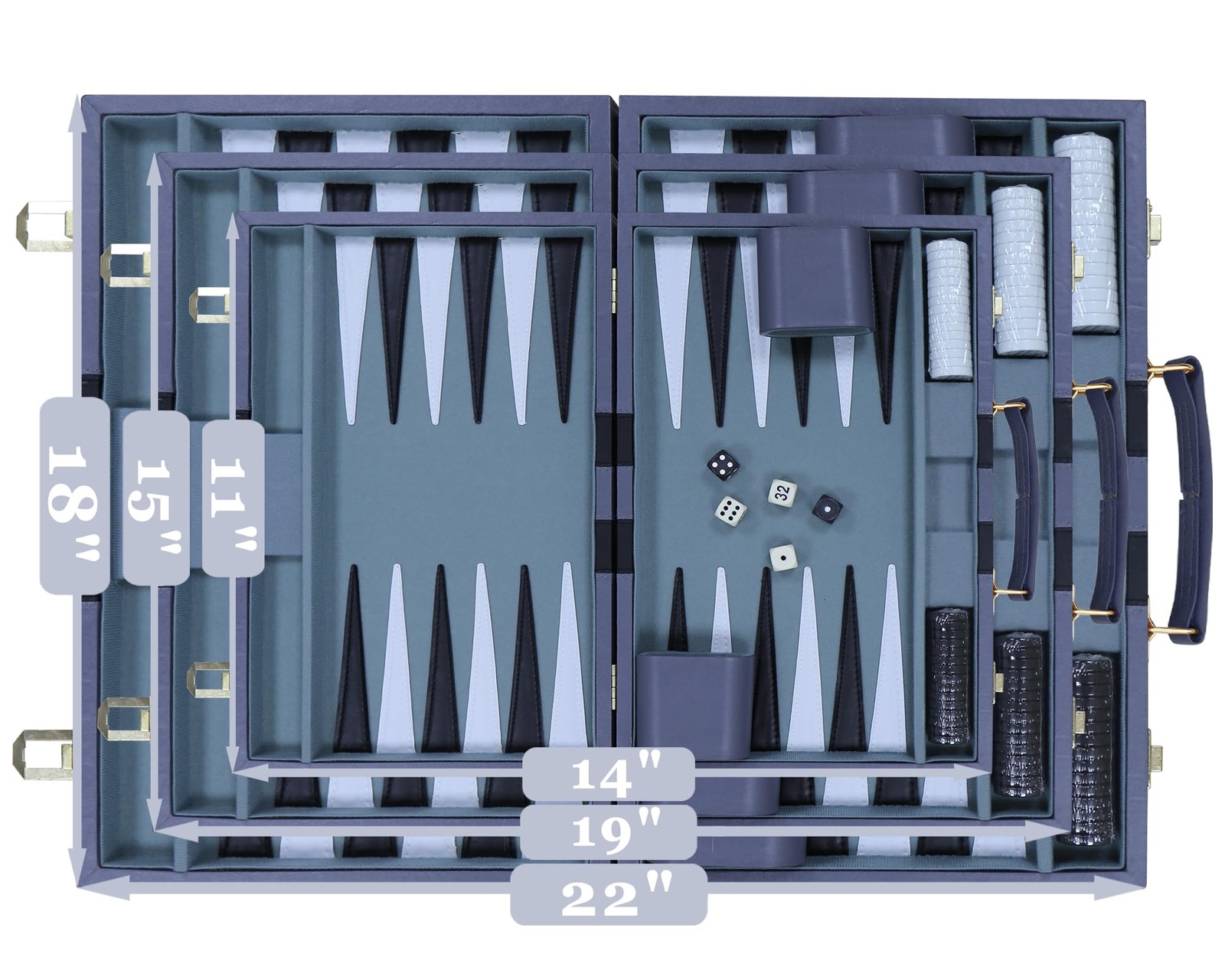 Backgammon Set – Classic Board Game with Premium Leather Case 15 inches, Gray