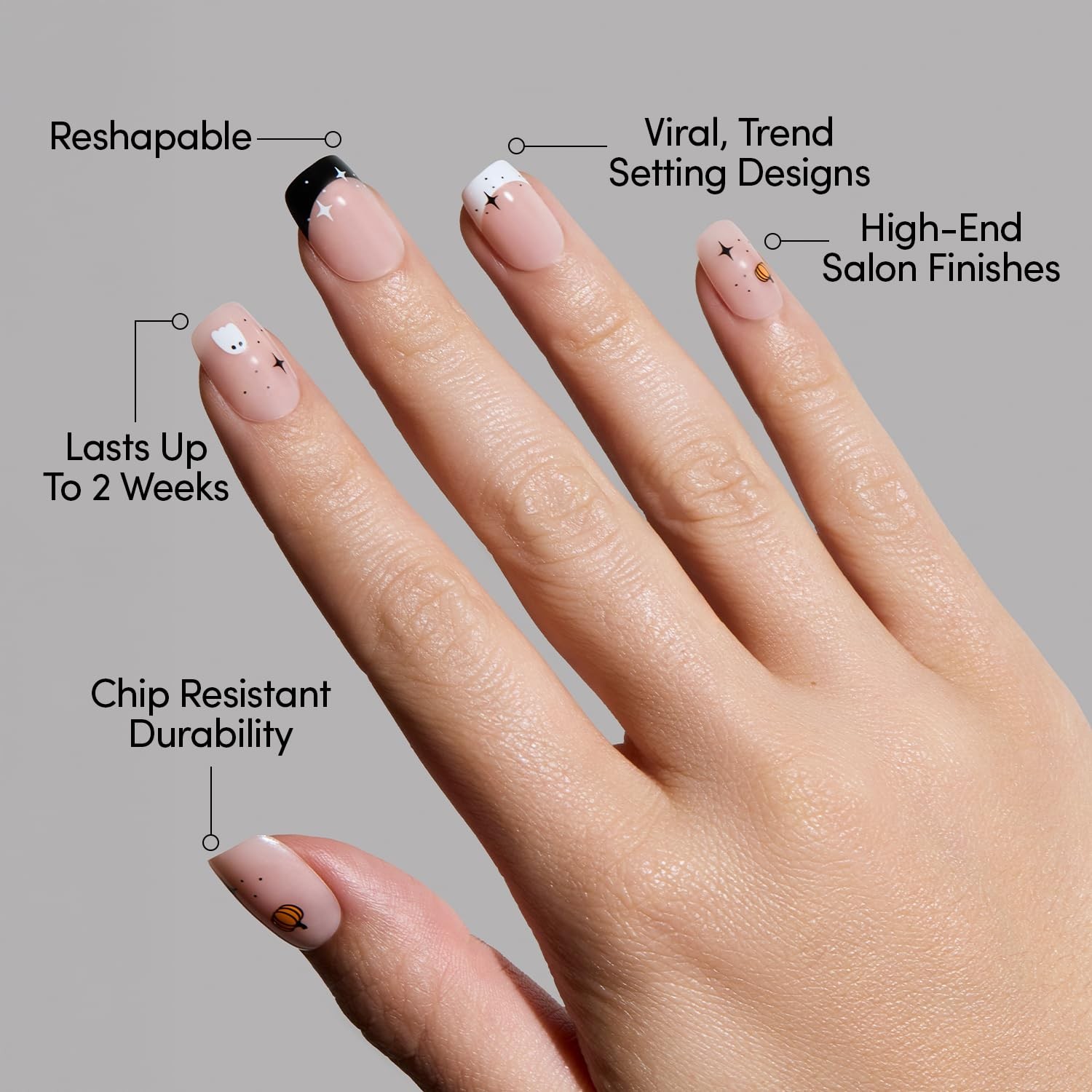 Glamnetic Press On Nails – Short Squoval, Glossy Fake 3A – Tiny Pumpkin