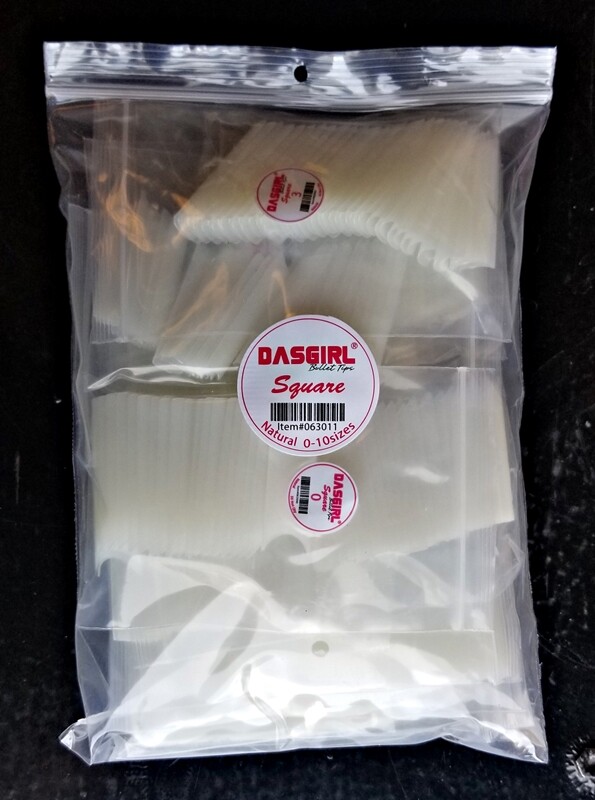 DASGIRL SQUARE Nail Tips X-Long, 550 Pcs, Size 0 to 11 Natural or Clear