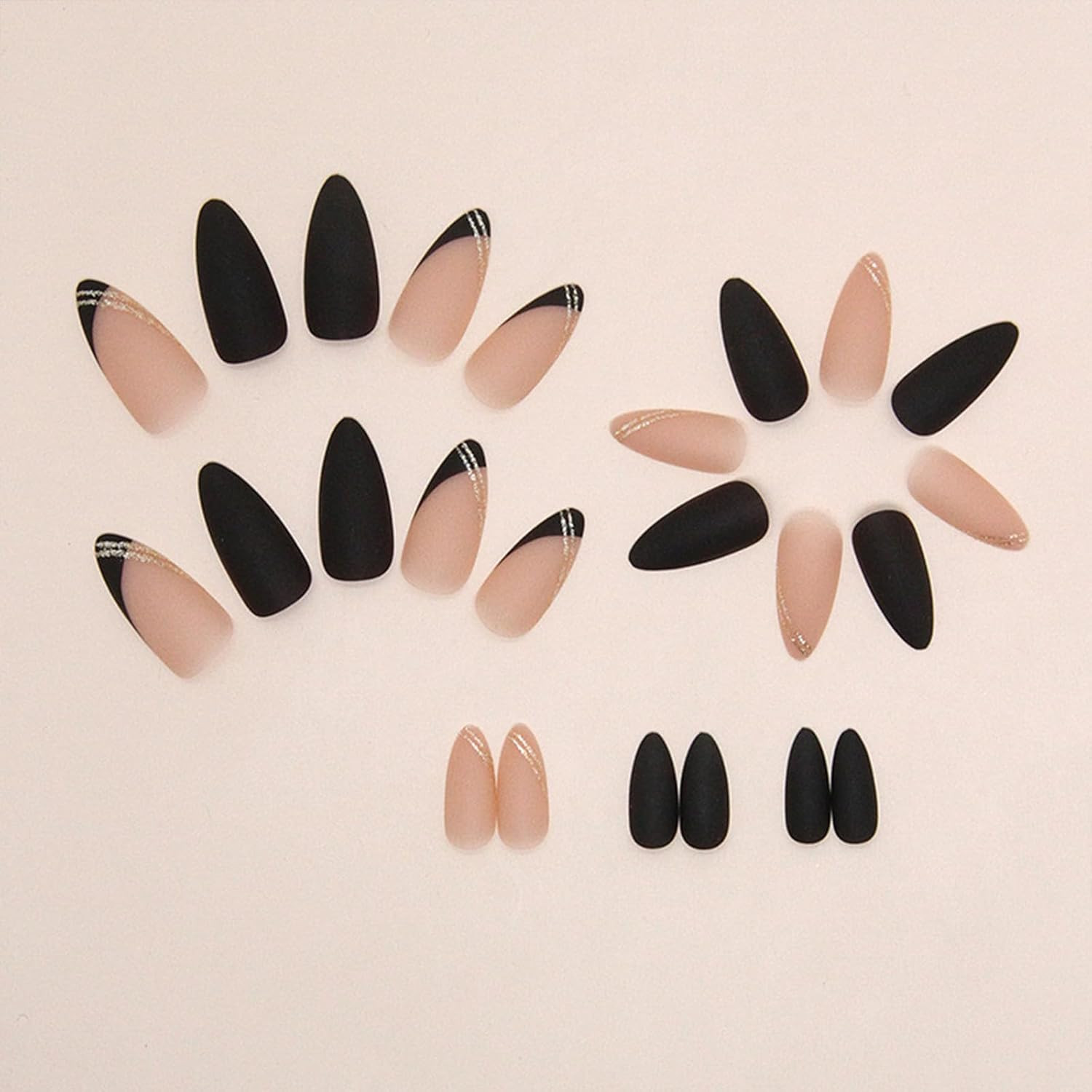 Black Press on Nails Medium Almond Fake Nails Matte False Nails Press Ons with D