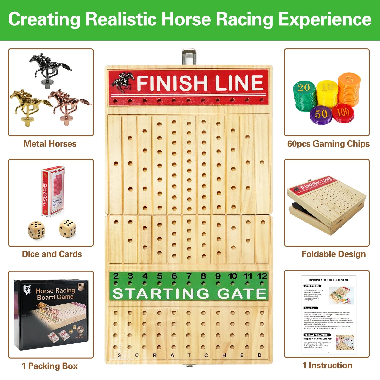 FUNNYB&G 21 inches Horse Race Board Game Foldable Large Large, Log