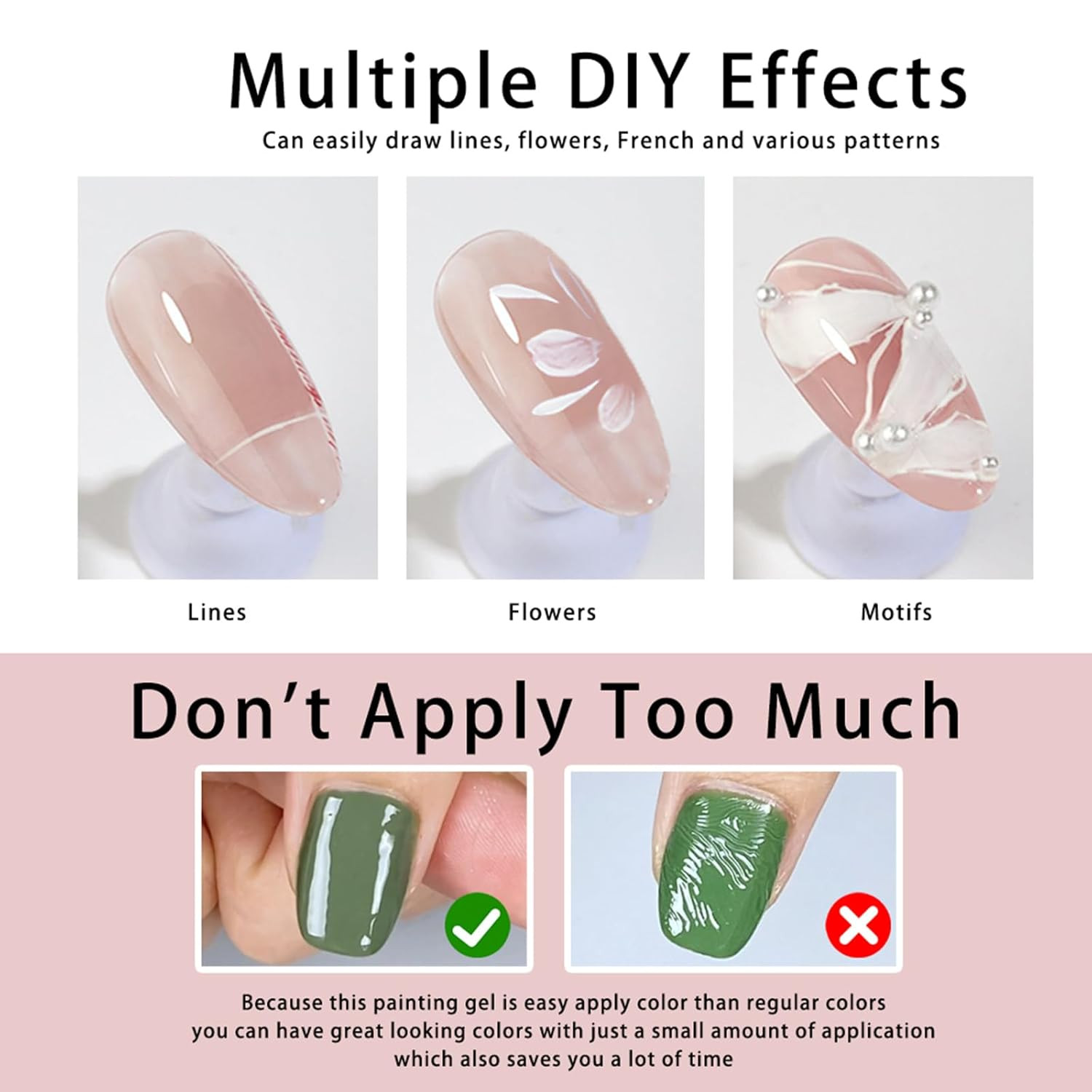 8 Colors Painting Gel for Nail Art Set, White Black Gold Silver Red Green Blue B