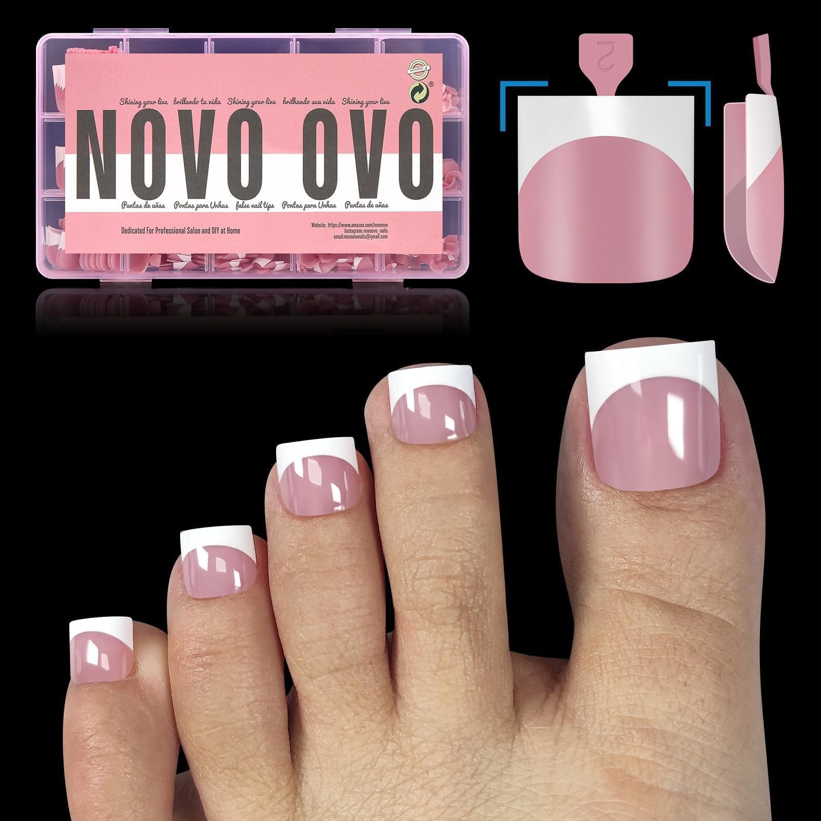 French Tip Toe Nail Tips Press On, Sharp Square Pre-Designed Soft Gel False Toen