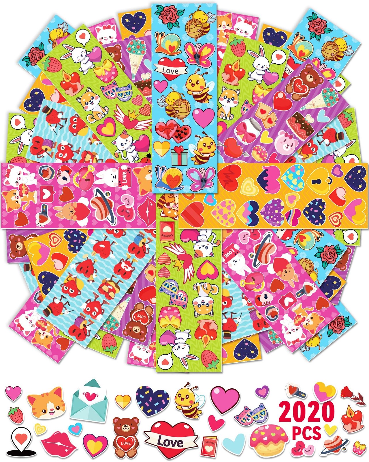 2020 PCS Valentines Day Stickers for Kids, 120 Sheets Heart Love Stickers, Va…