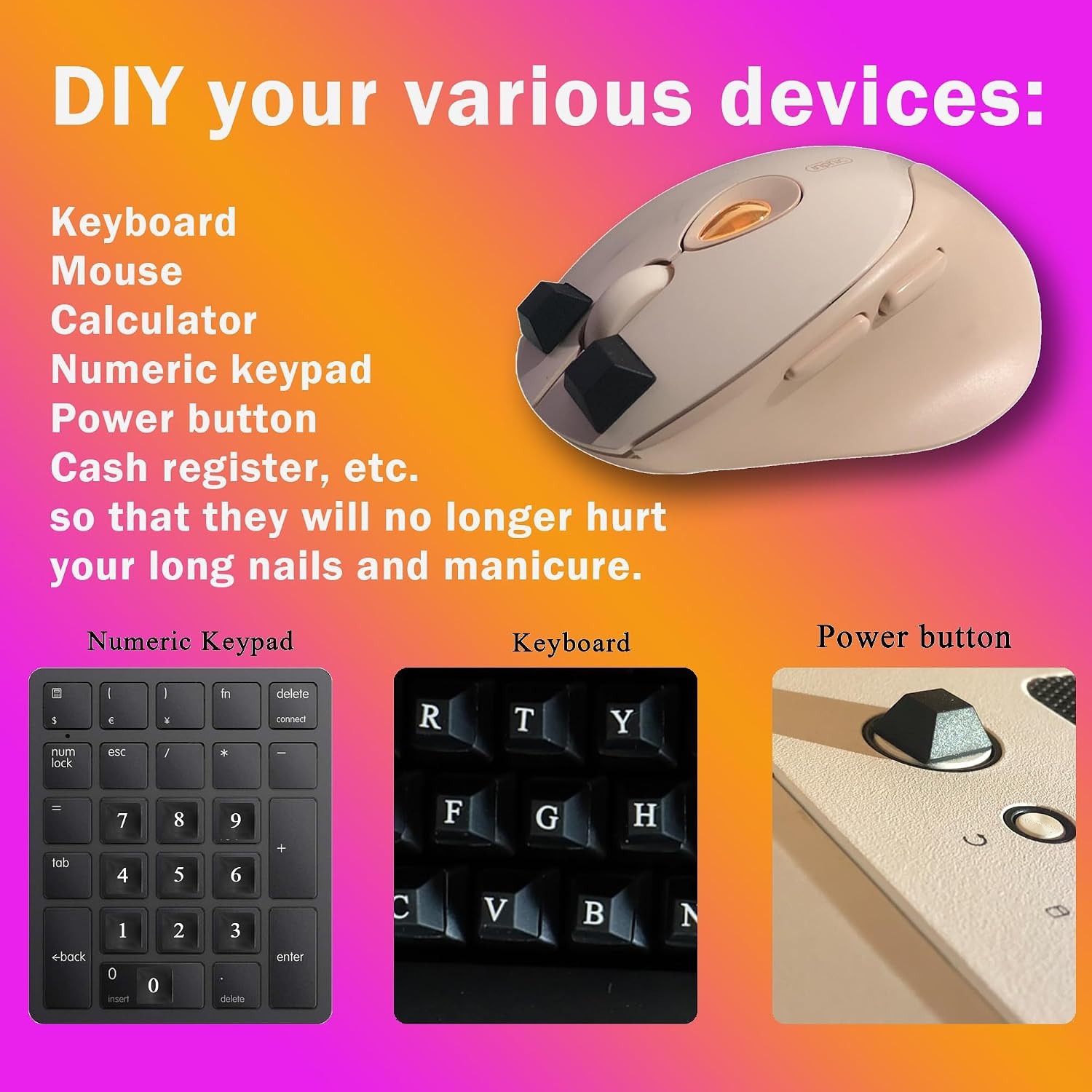 Raised Keyboard Sticker with DIY Character Decals for Nail Art Typing, Adhesive