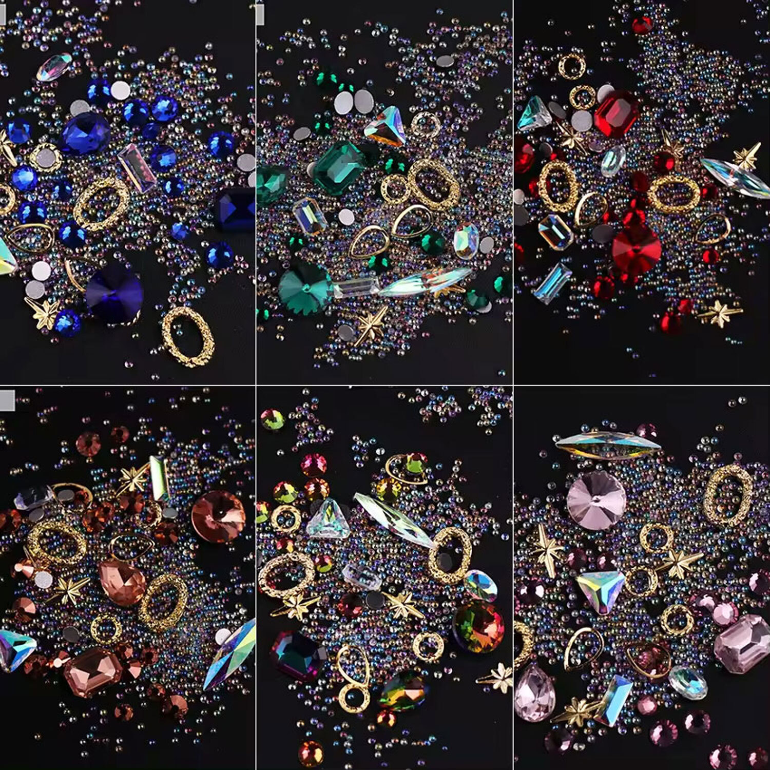 Rhinestones 3D Nail Art Decorations Jewelry Sparkle Beads + 72 PC Clear Gel Nail