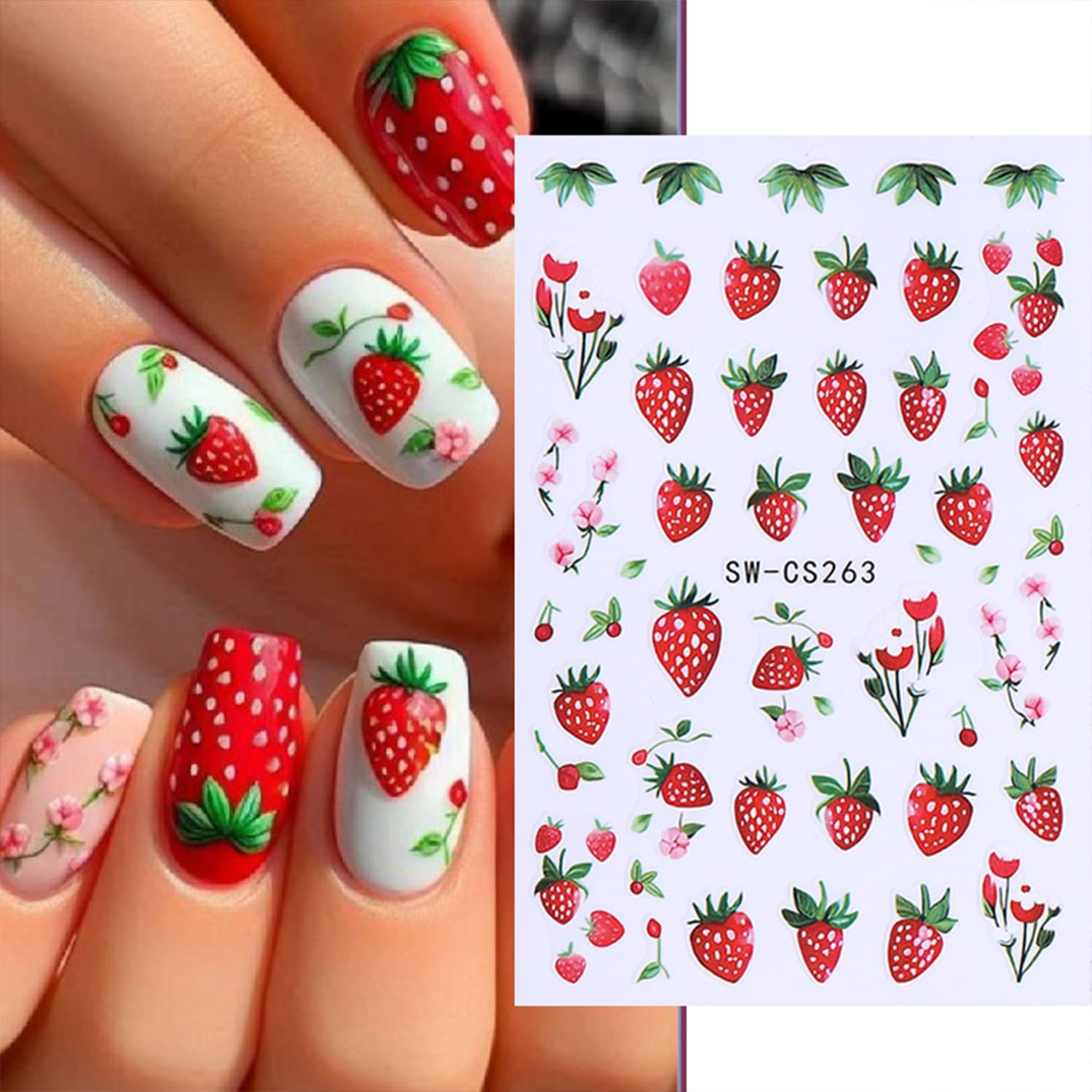 6 Sheets Fruit Nail Art Stickers Decals for Women | Lemon Strawberry Blueberry B