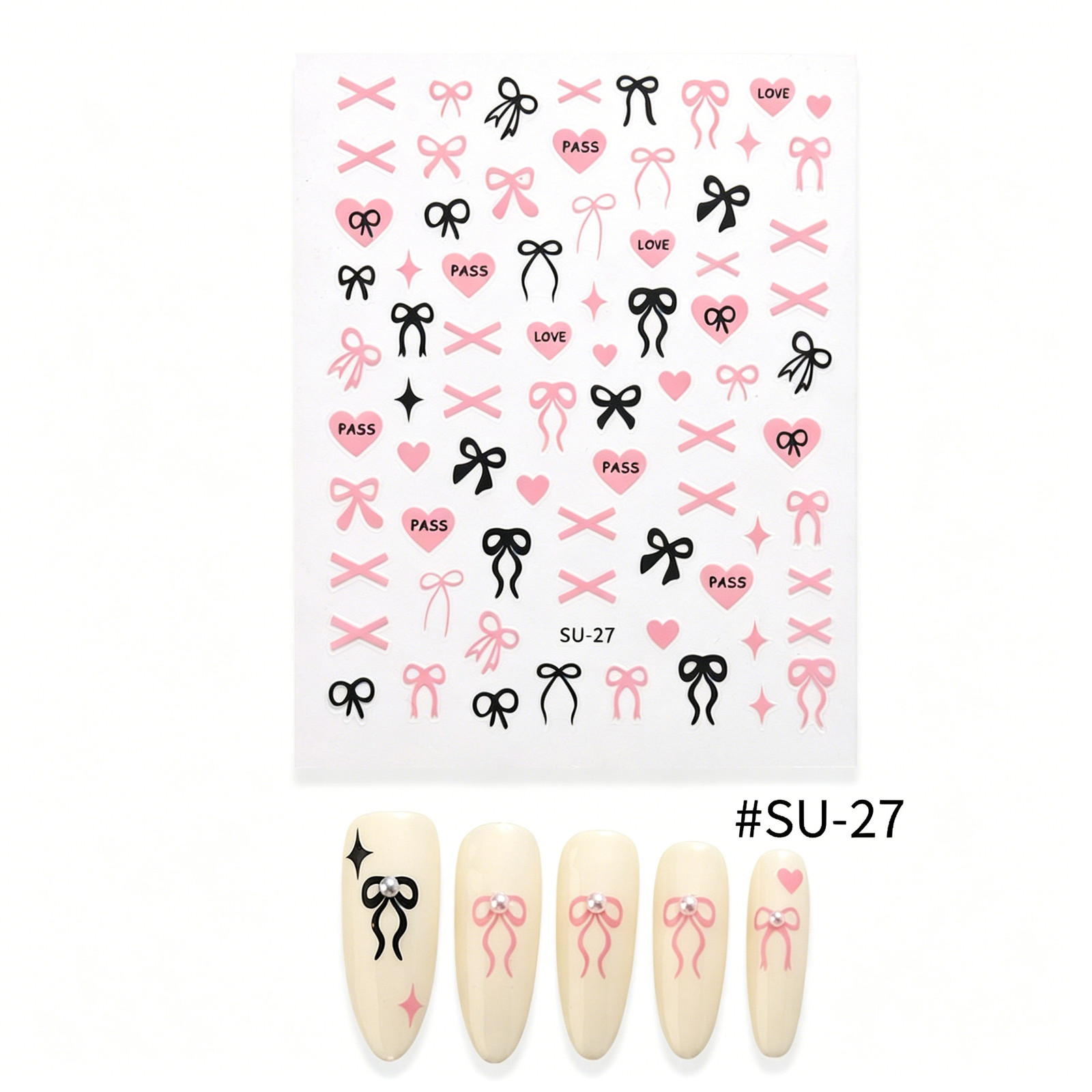 Internet Celebrity Heart Nail Stickers, Mini French Black White Red Multi-Size H