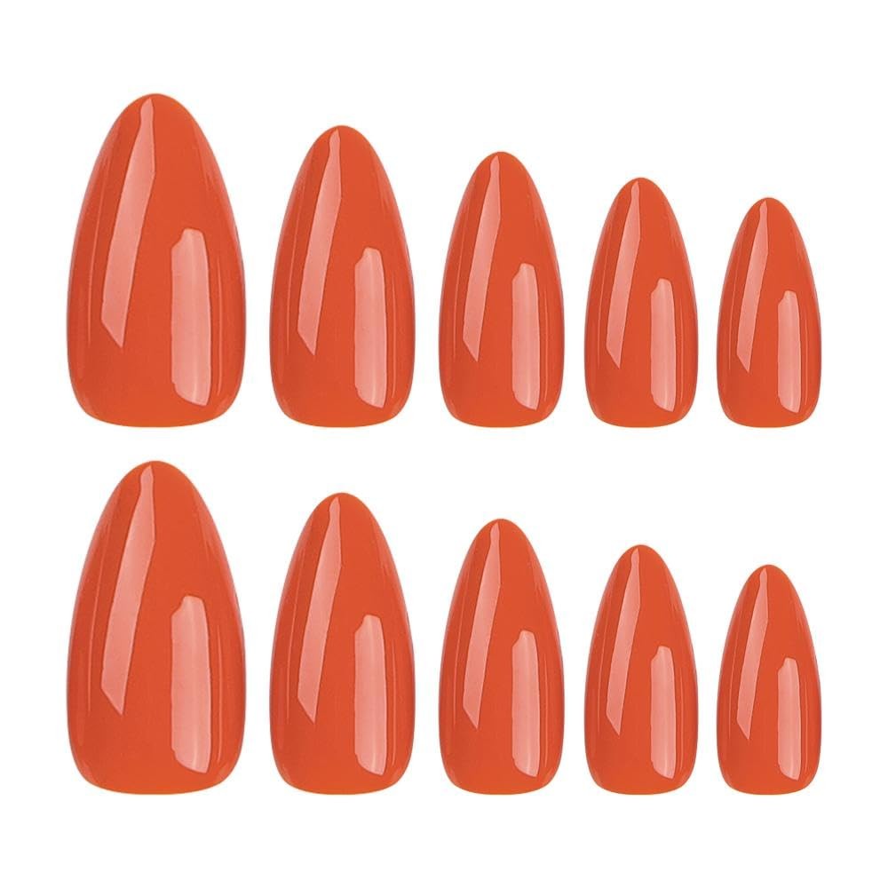 Orange Press on Nails Upgrade Medium Almond Pure Color Acrylic Nails Reusable…