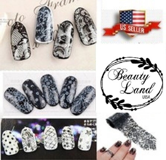 16 – 32 Sheets Black/White Lace Nail Art Wraps Transfer Foil Nail Art Decor