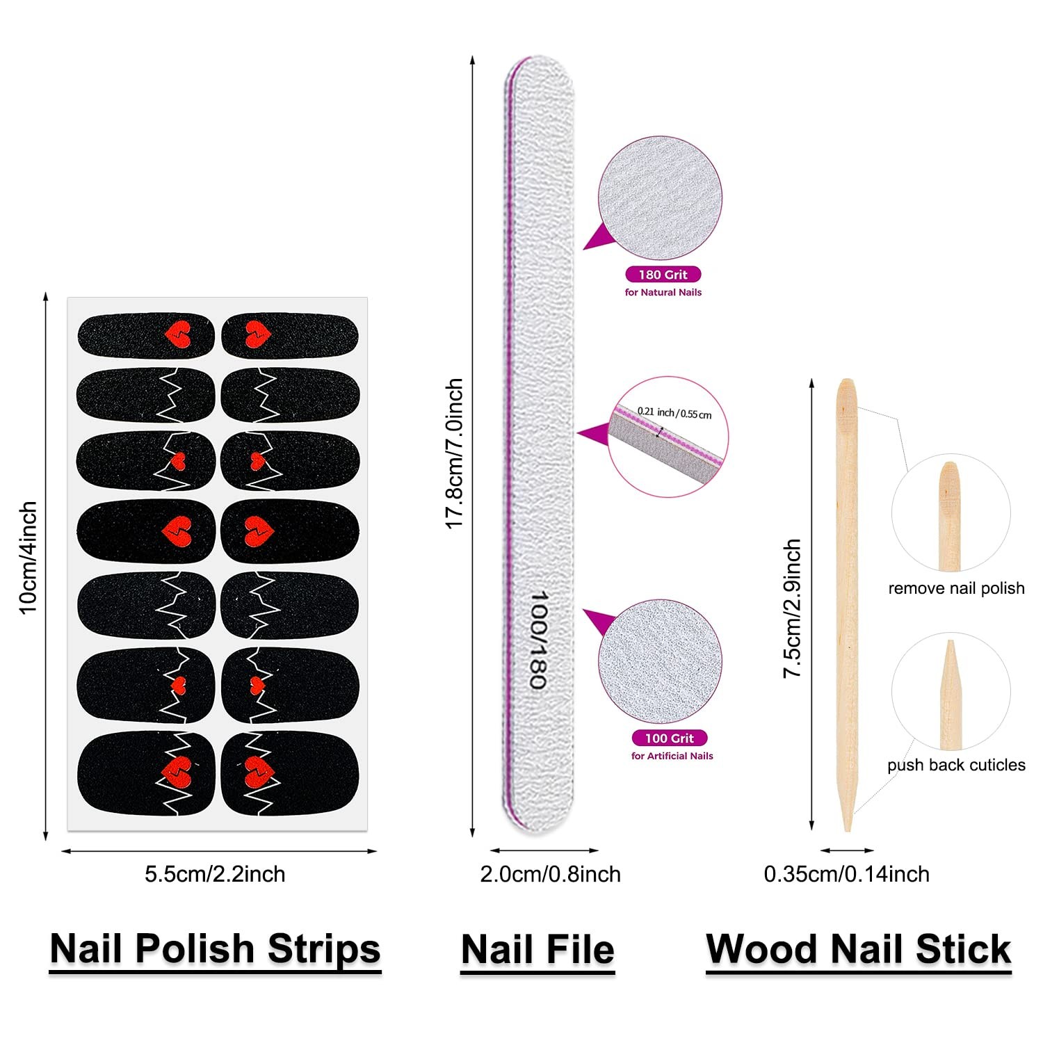 24 Sheets Valentine’s Day Nail Polish Strips Full Nail Wraps for Women Gel Na…