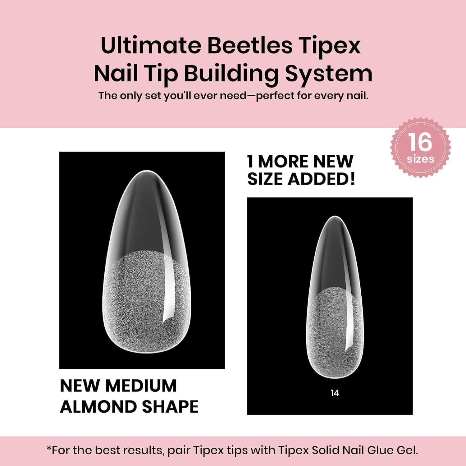 Beetles Tipex Instant Apex Nail Tips Almond Medium Acrylic Nail Tips, Pre-Etched