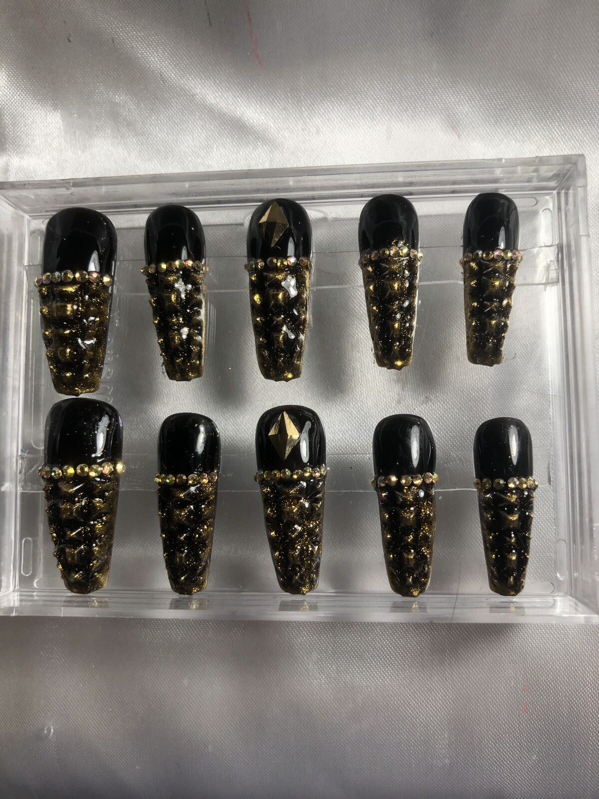 Z NAILZ! Z CLAWZ! Black/gold Handmade Custom Alligator Textured Press On Nails