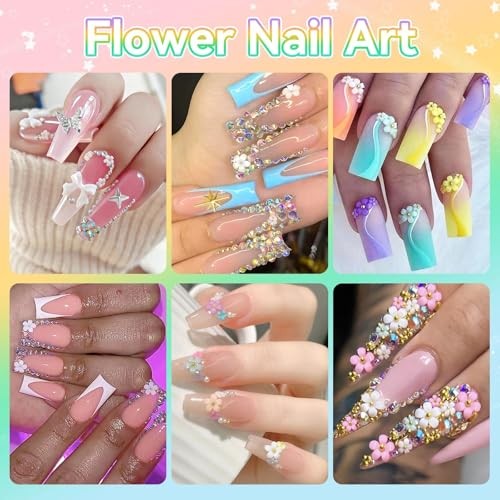 Mini Flowers Nail Charms Kit, Assorted 3D Nail Charms and Gems, Mixed S3-color