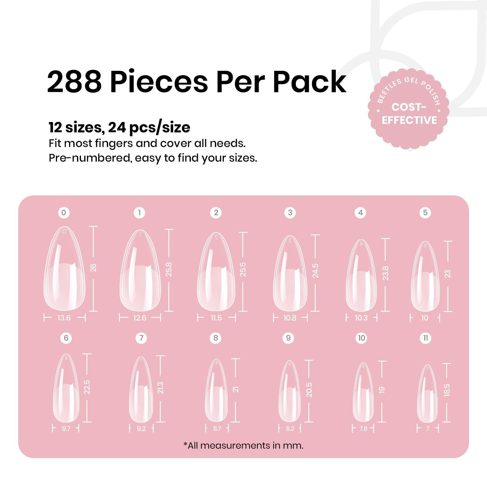 Beetles Gel Nail Tips Medium Almond 288 PCS | Press-On False Nails