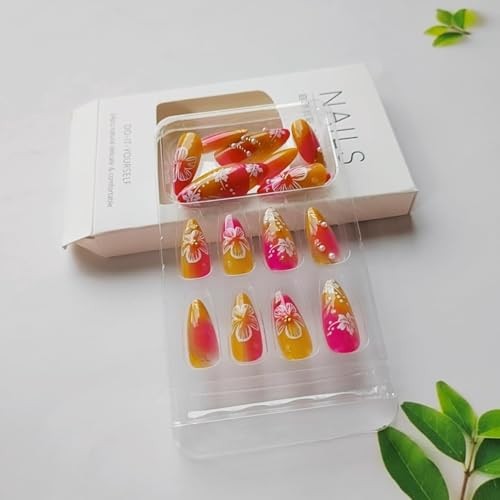 Flower Press on Nails Medium Almond Handmade Fake Nails 1 Fl Oz (Pack of 24) 8