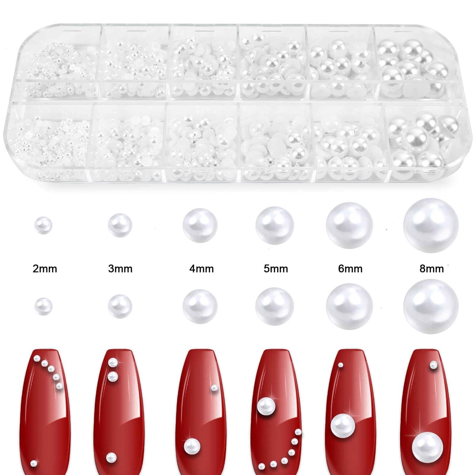 Canvalite Flatback Nail Pearls for Crafting, Multiple Sizes Half Pearls with …