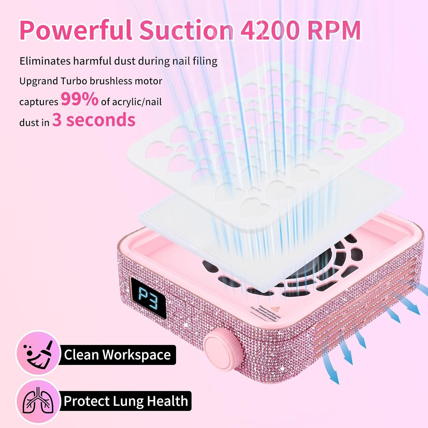 Effortless Nail Care: Adjustable Speed Nail Dust Collector with Filter Papers