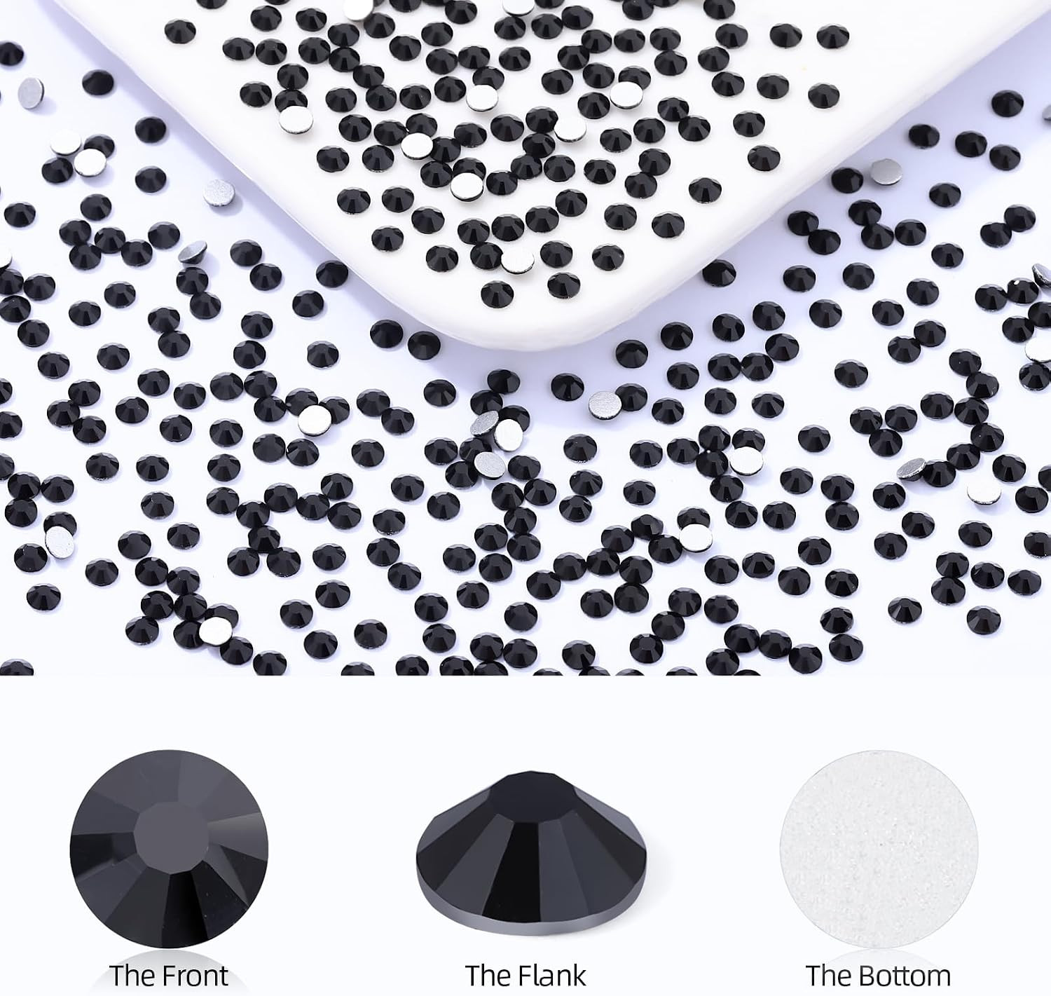 Black Flatback Rhinestones, Glass Rhinestones for Nail Art and Craft, Glue Fix,