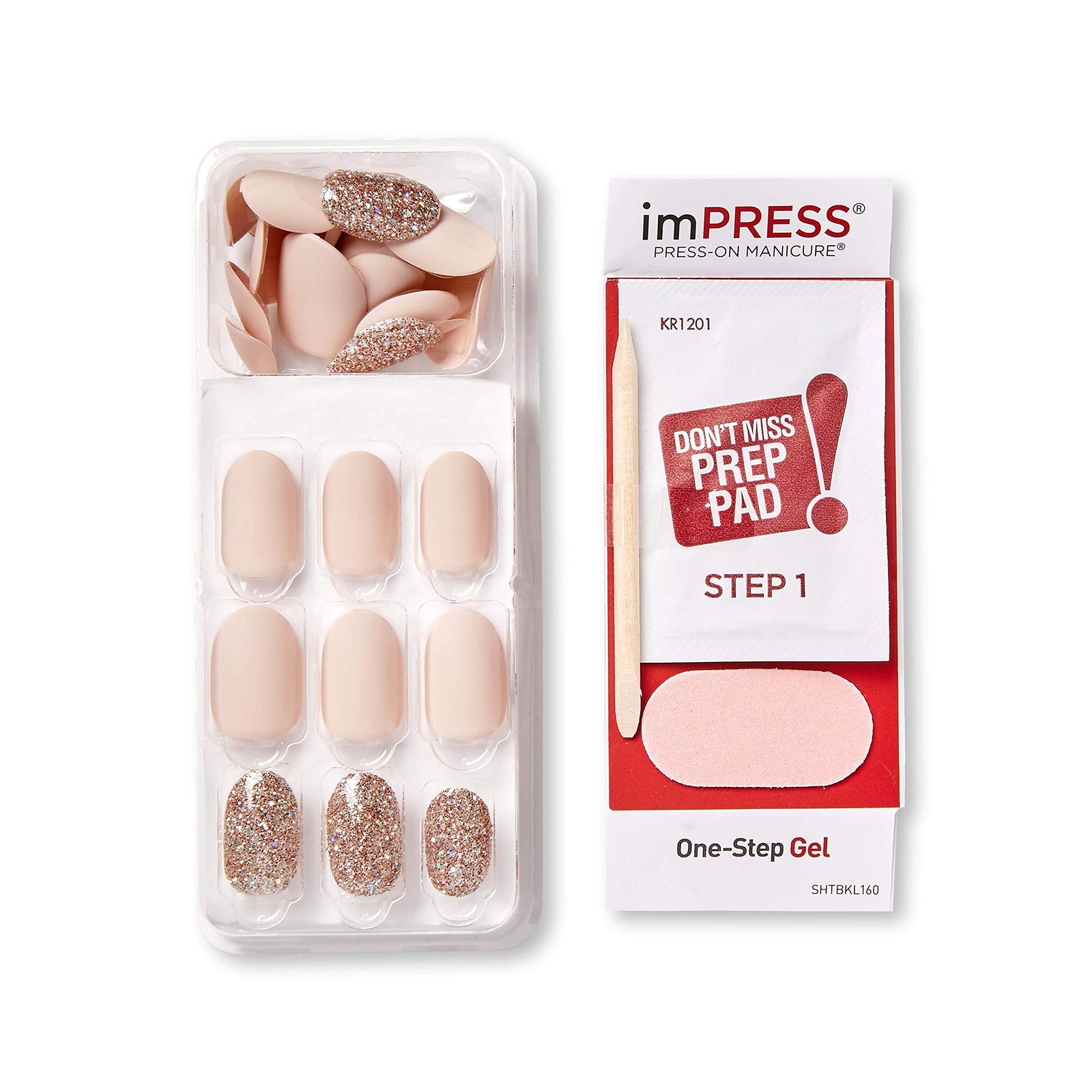 KISS imPRESS Press on Nails, Evanesce, Beige, Short Oval