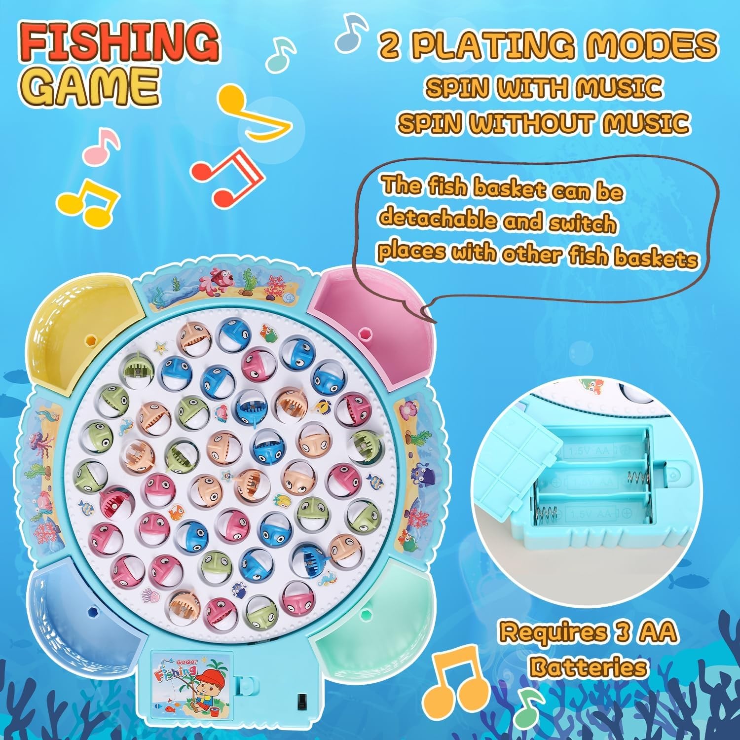 Magnetic Fishing Game Toys, Rotating Board with Music Including 45…