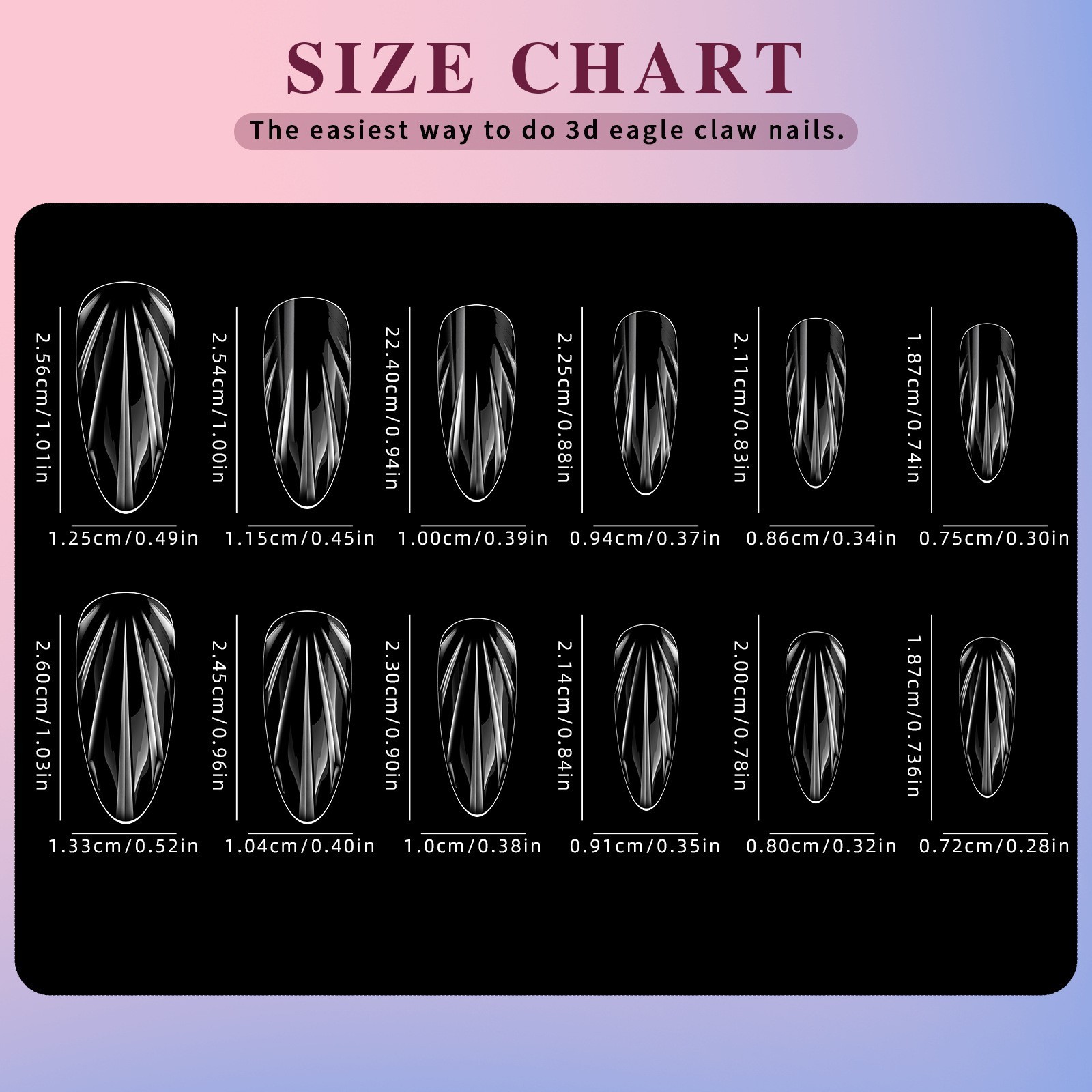 Clear 3D Shell Almond Shape False Nail Tips Small/Medium/Long Sizes Full Cover