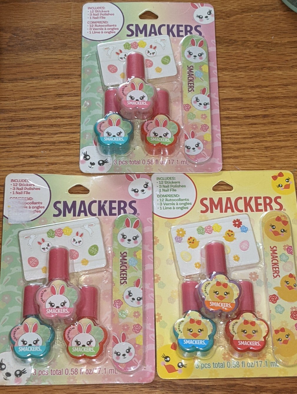 3 Lot SMACKERS 16pc Set NAIL POLISH Water Based Stickers & File