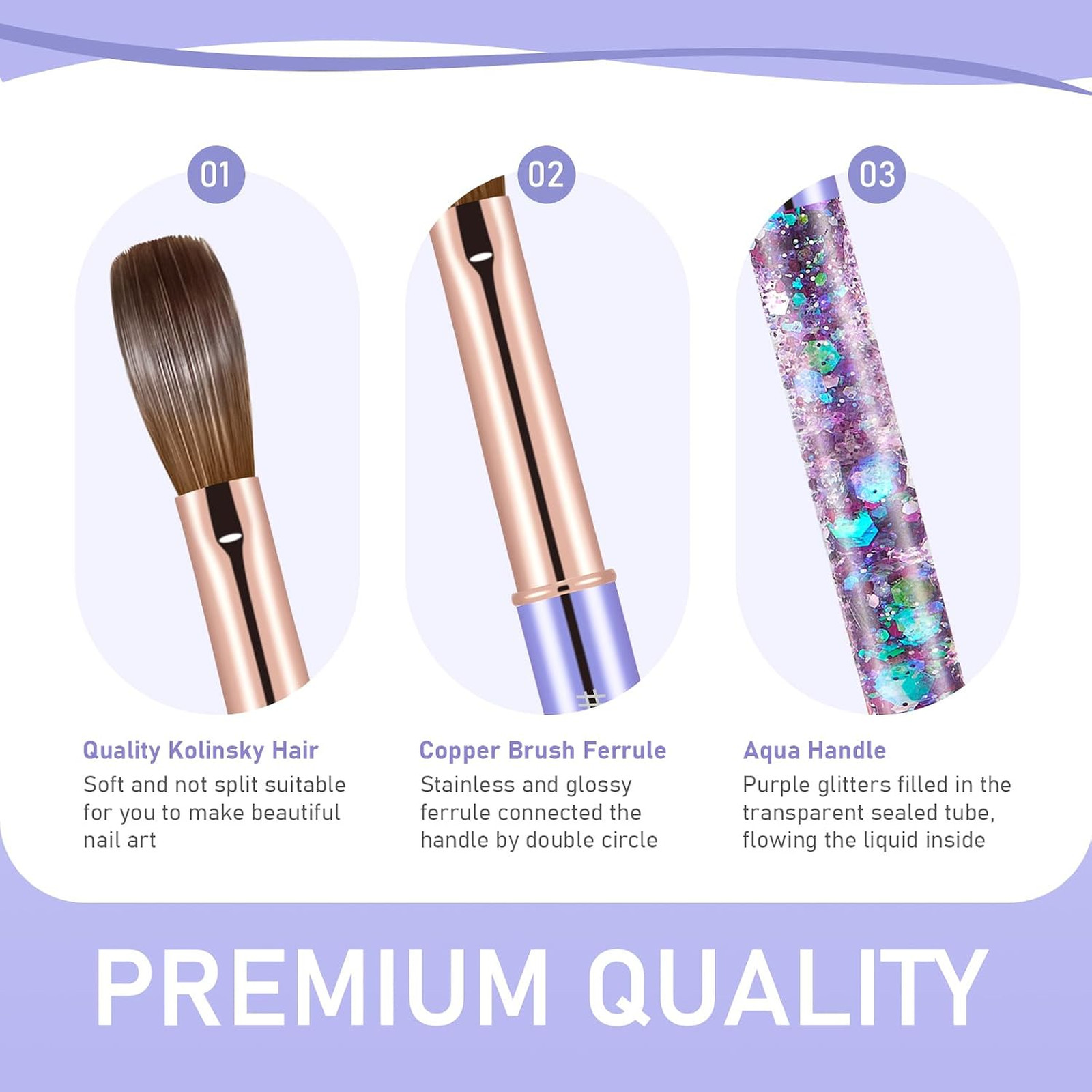 Acrylic Nail Brush Size #08, Kolinsky Nail Art Brushes, Oval Handle, Manicure