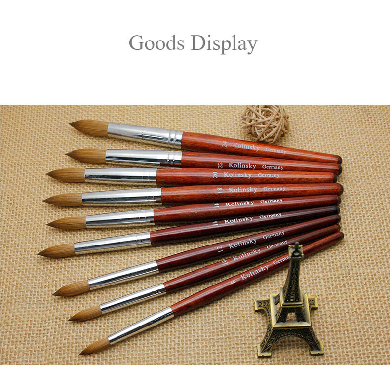 Kolinsky Acrylic Round Wood Handle Acrylic Nail Art CHOOSE SIZE Best Brush