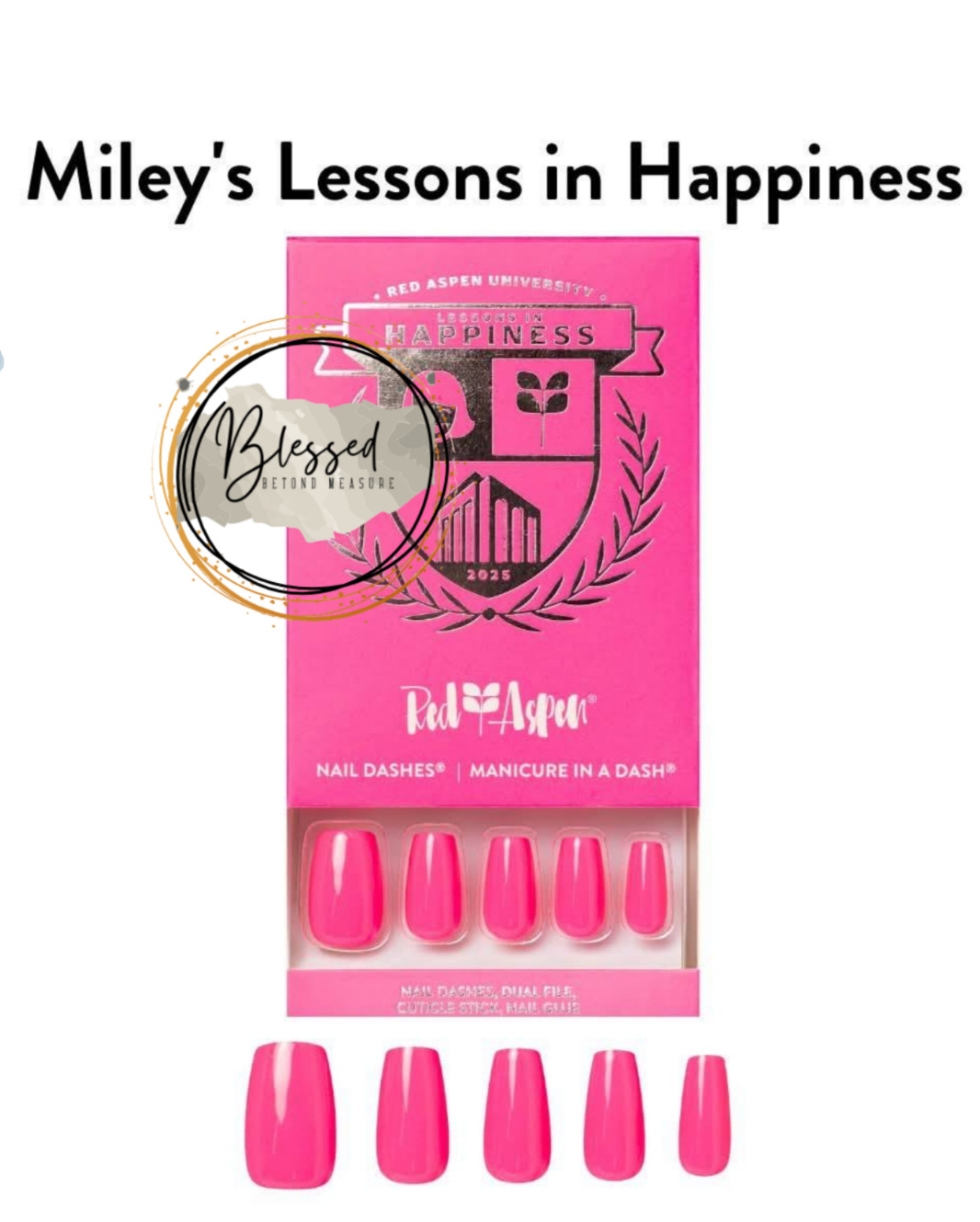 Red Aspen Press On Nails- Miley’s Lessons in Happiness-PINK-Medium -Coffin-
