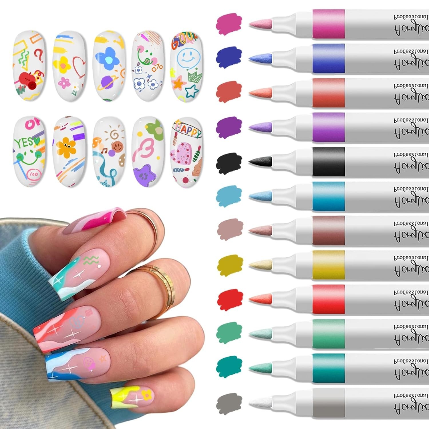 Nail Art Pens Set, 12 Colors Nail Art Markers Polish Pens for Painting Nails, Ac