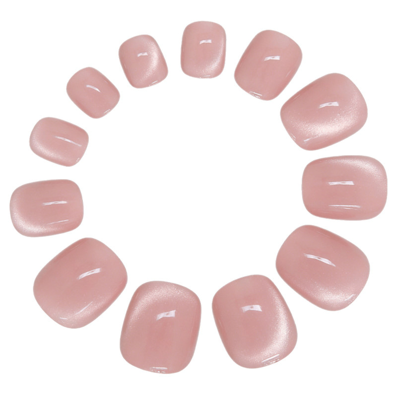 48pcs Short Square Press on Toe Nails, Pink Purple Cat Eye Ombre Glitter Nails