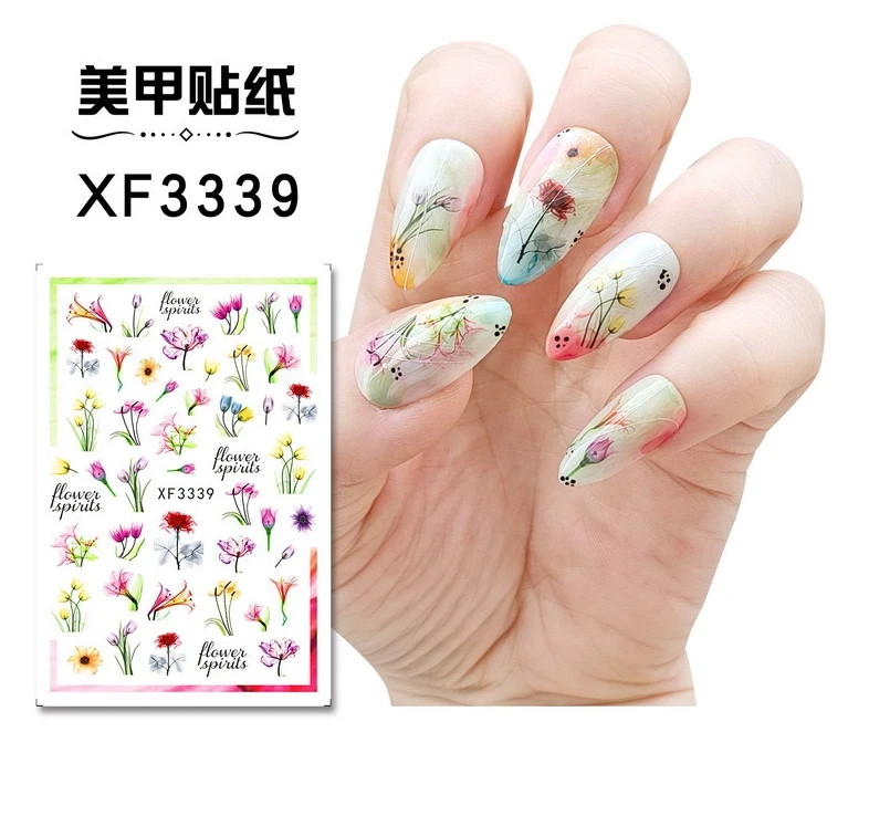 12Pcs Nail Stickers Waterproof Red Cherry Tulip Rose Decal Flower Peel Off NS36