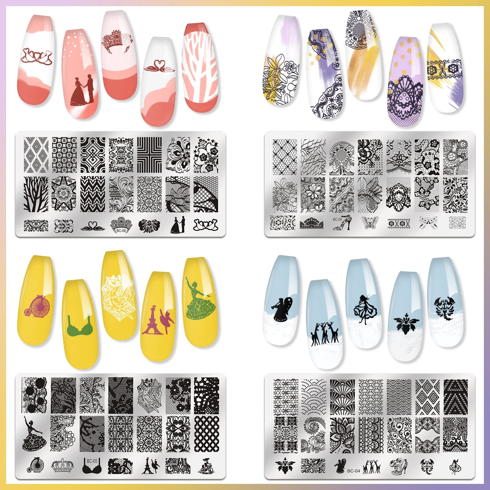 5pcs Nail Stamping Plates 1 Stamper 1 Scraper Lace Flower Animal Pattern