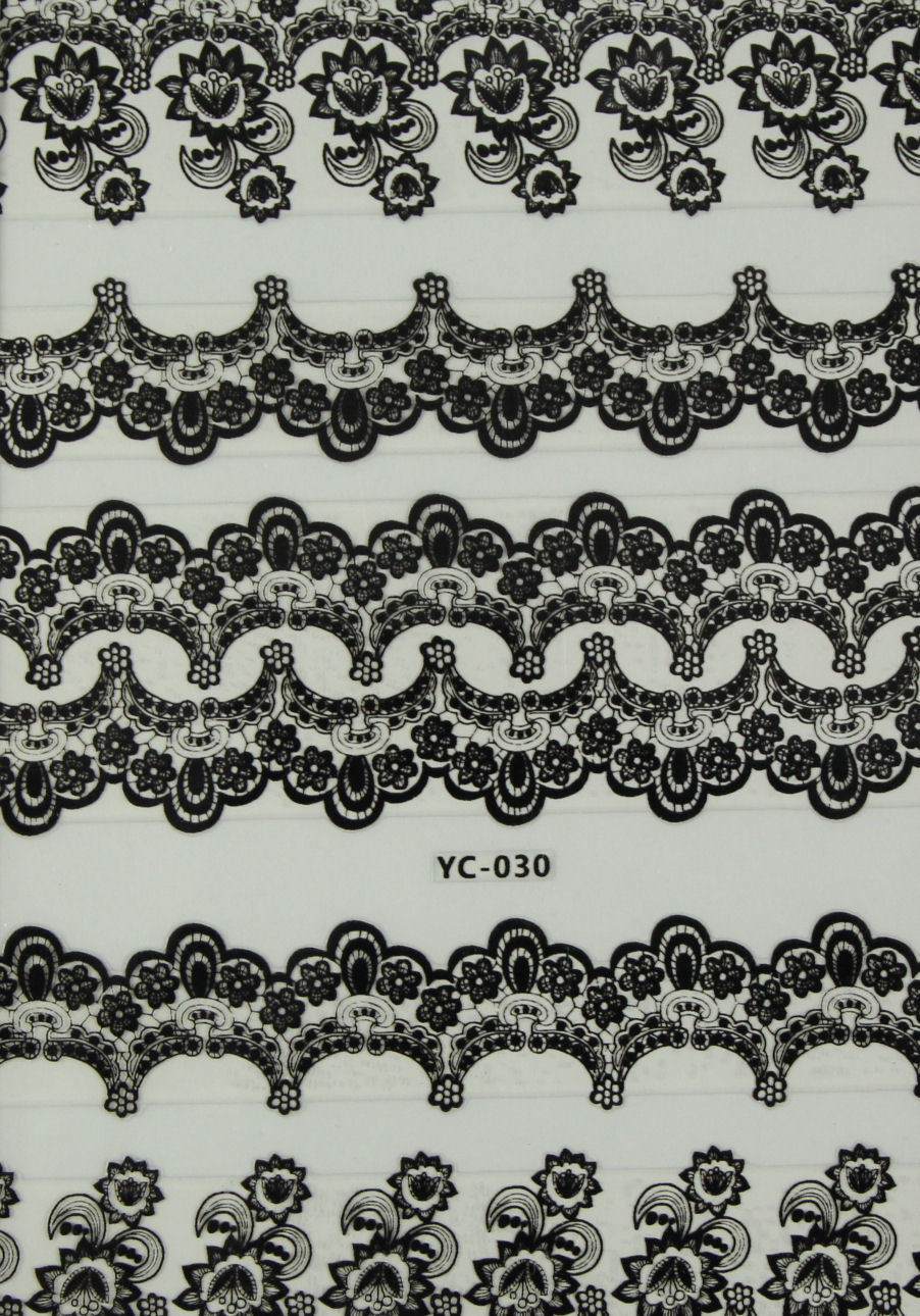 YC-30 Flower Lace Nail Art Stickers Wraps decoration Craft Supplies White Black
