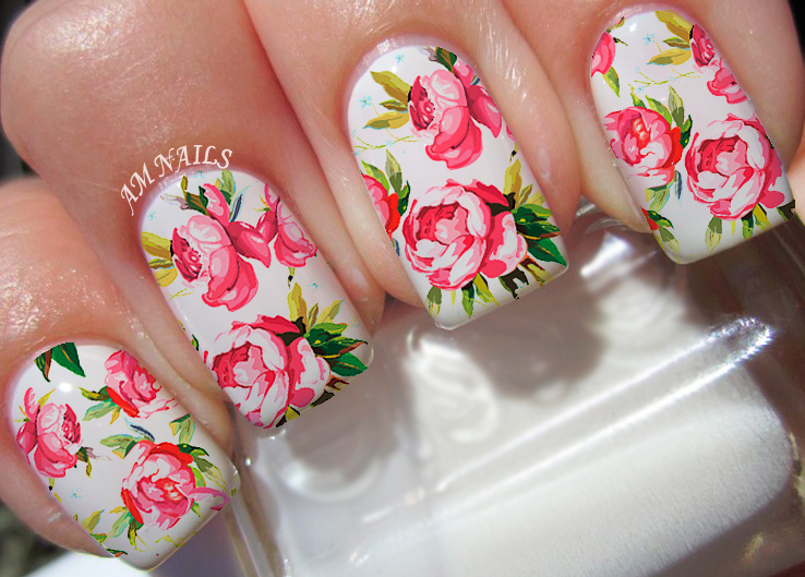Peony Flower Nail Art Stickers Transfers Decals Set of 22 – A1082