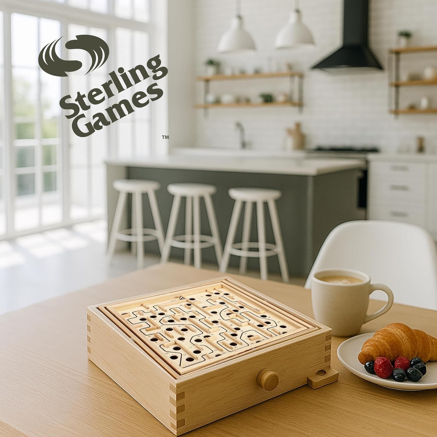 STERLING Games Large Wooden Labyrinth 13.5″ x 13″ Marble Ball Tilt Maze Wood…