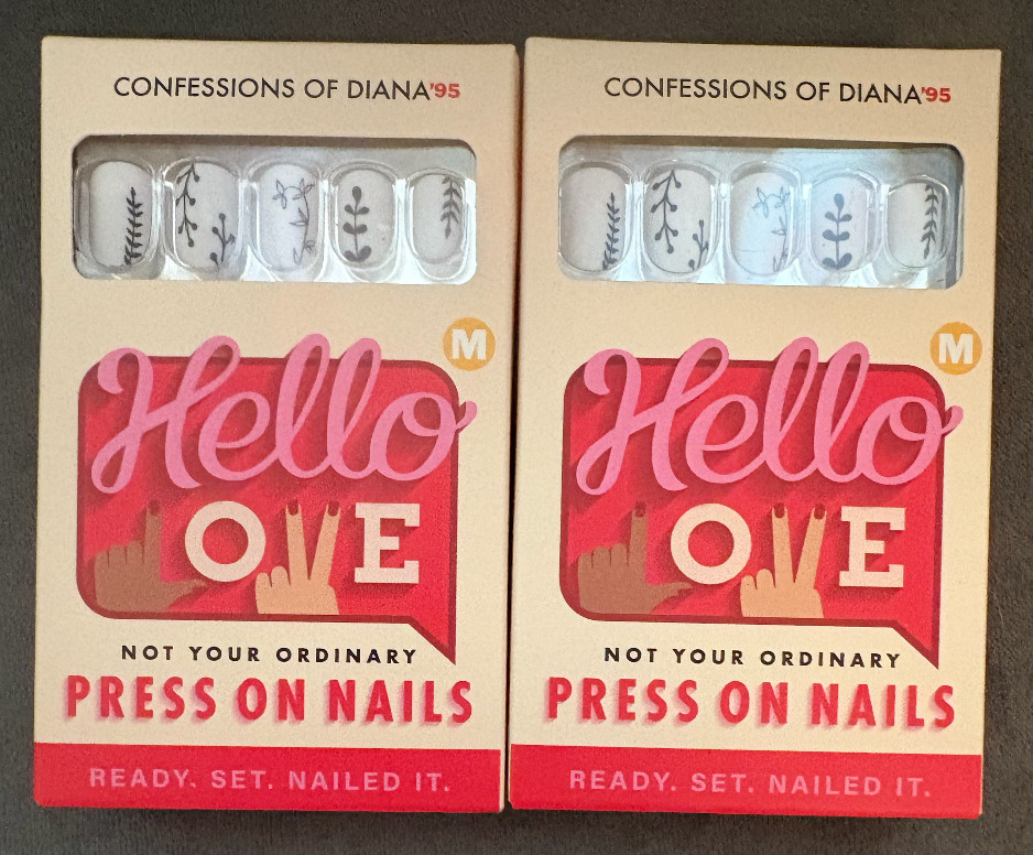 Hello Love ~~ Press On Nails ~~ Available in White Rainbow Purple Plaid French