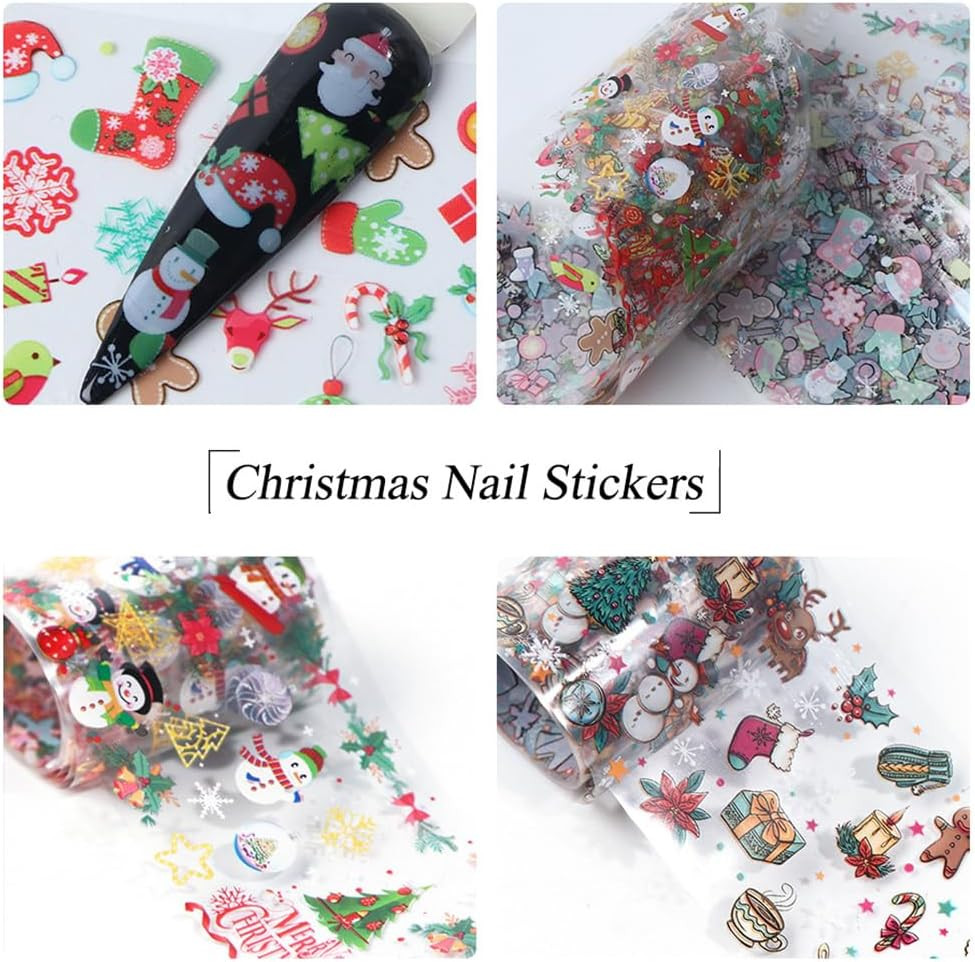 10 Sheets Christmas Nail Art Foils Transfer Stickers Winter Nail Stickers Decals