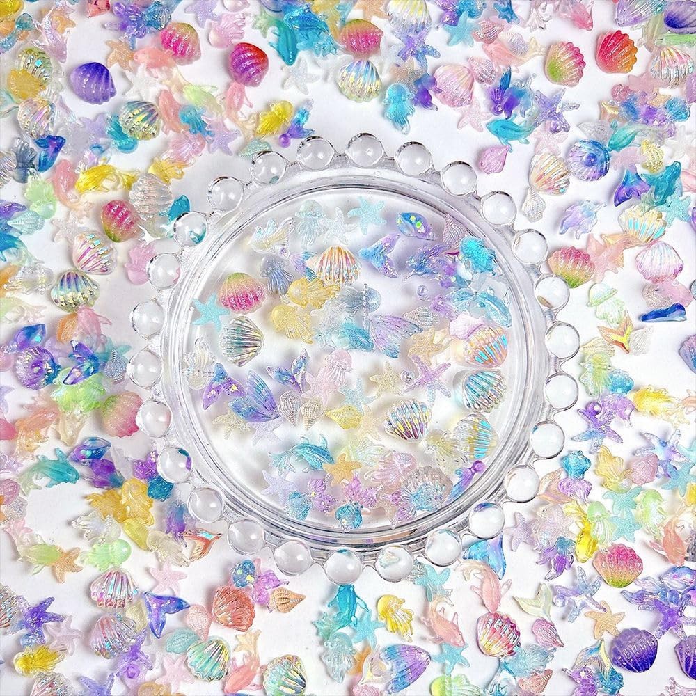 CnSybaris 200PCS Ocean Nail Resin Charms Silver