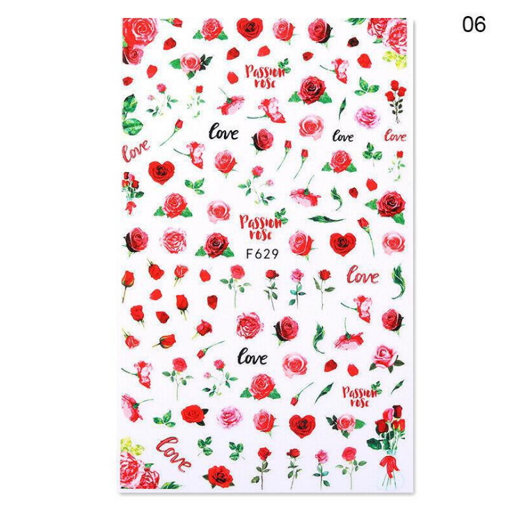 3D Nail Stickers Decals Valentine Rose Kiss Love Flower For Nails Decoration NS3
