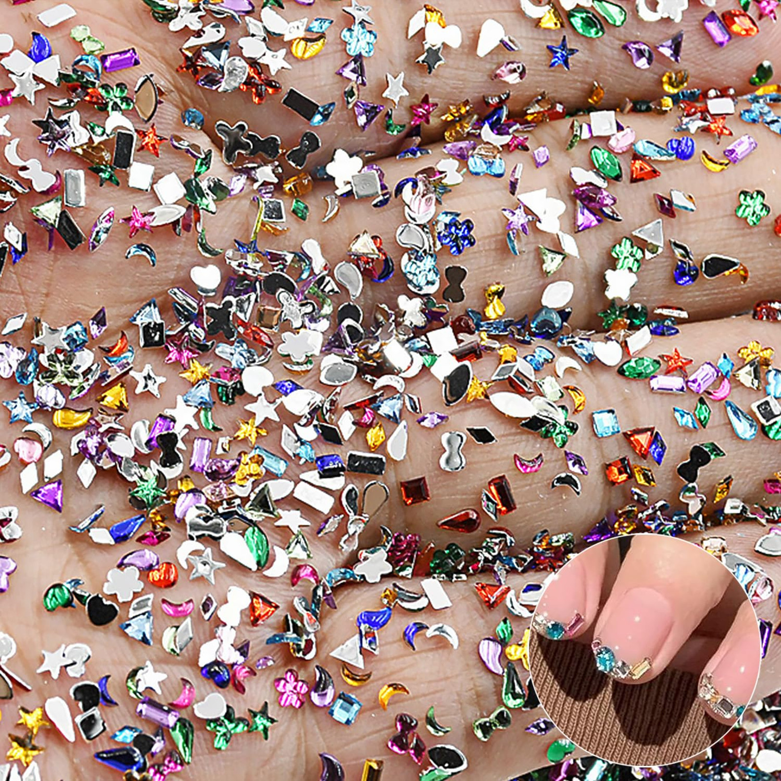Colorful Nail Charms 3000Pcs 3D French Nail Rhinestones Gems Glitter Nail Art