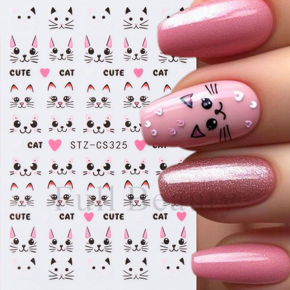 Cat Kitten Meow Animal Print Nail Stickers Decals Decoration Waterproof DIY NS53
