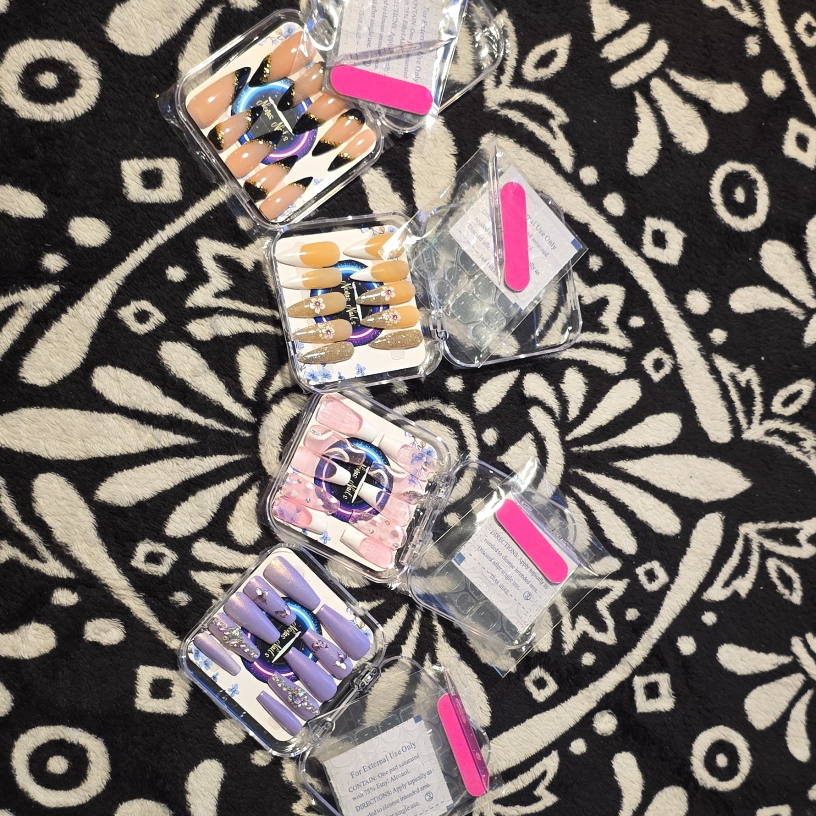 Nenas Nails Press-On Nails Multicolor Long Coffin Stiletto Floral Glitter