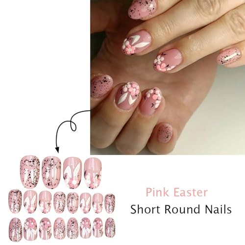 Easter French Tip Press on Nails Almond Medium Fake Nails Rabbit Design Style 5